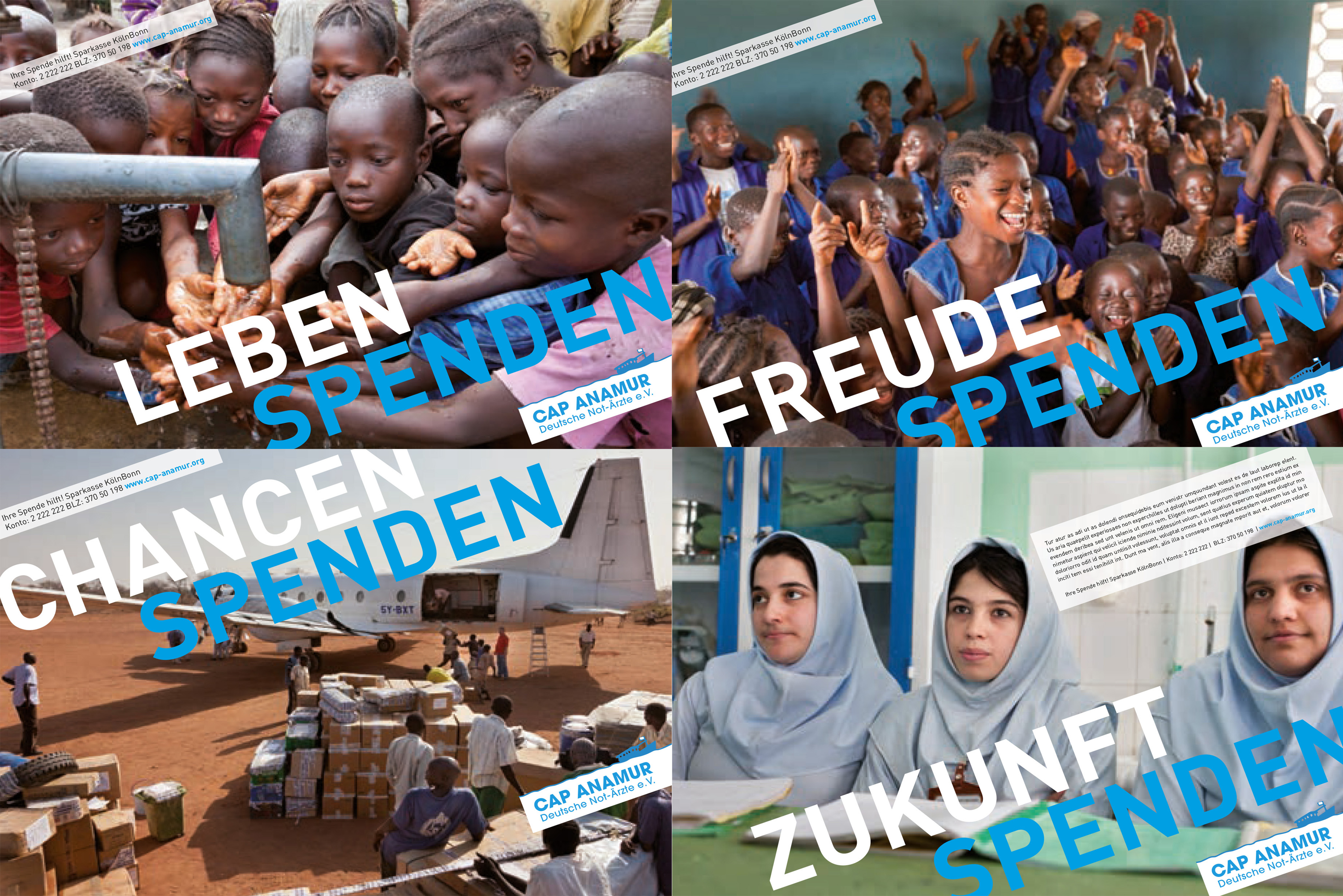 Cap Anamur campaign series Freude, Chancen, Zukunft and Leben spenden