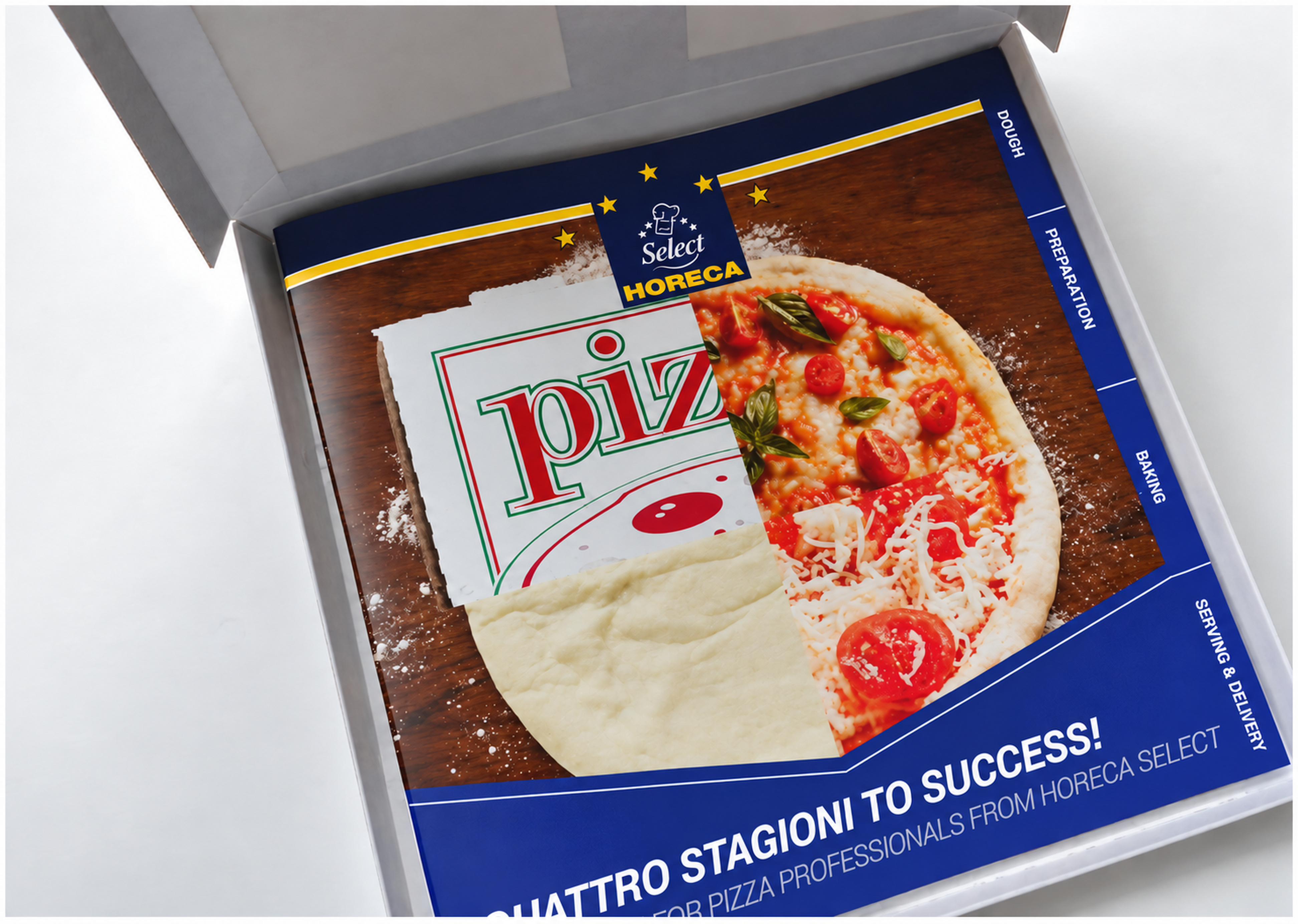 METRO HORECA pizza promotion: brochure presented inside an open pizza box